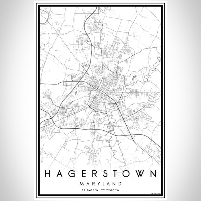 Hagerstown Maryland Map Print Portrait Orientation in Classic Style With Shaded Background