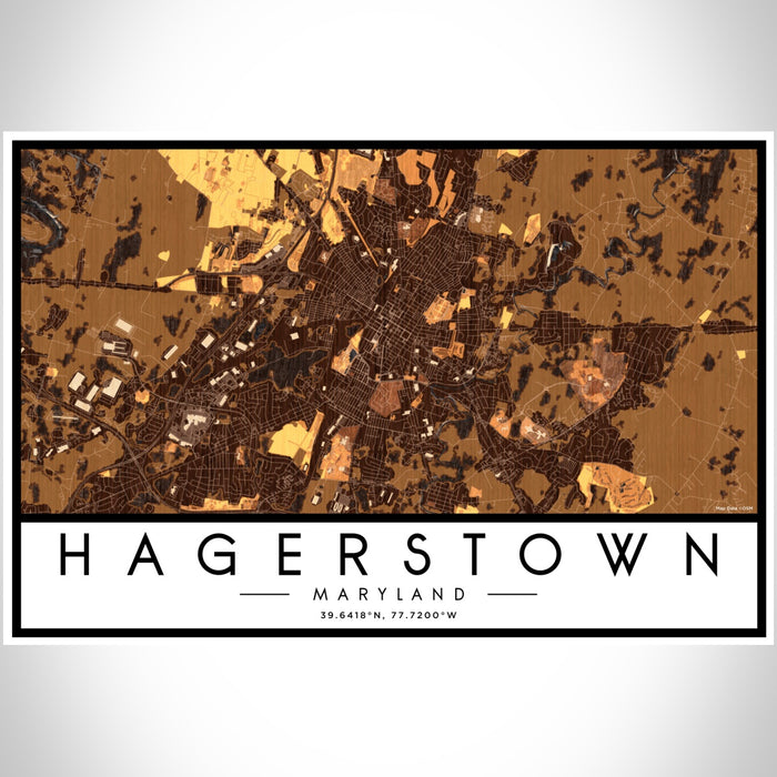 Hagerstown Maryland Map Print Landscape Orientation in Ember Style With Shaded Background