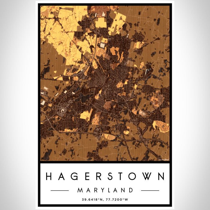 Hagerstown Maryland Map Print Portrait Orientation in Ember Style With Shaded Background