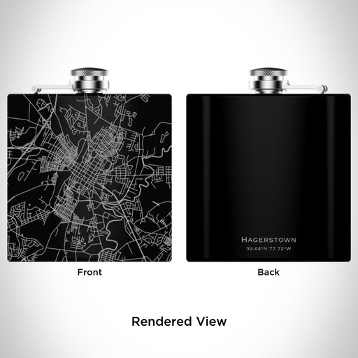 Rendered View of Hagerstown Maryland Map Engraving on 6oz Stainless Steel Flask in Black