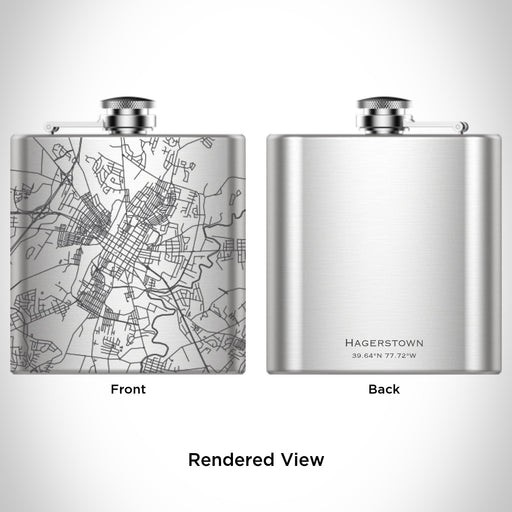 Rendered View of Hagerstown Maryland Map Engraving on 6oz Stainless Steel Flask