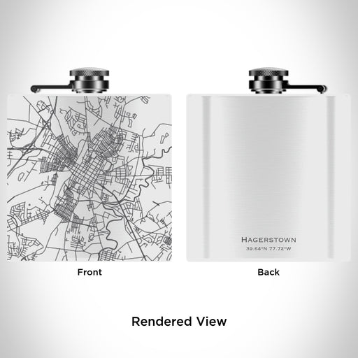 Rendered View of Hagerstown Maryland Map Engraving on 6oz Stainless Steel Flask in White
