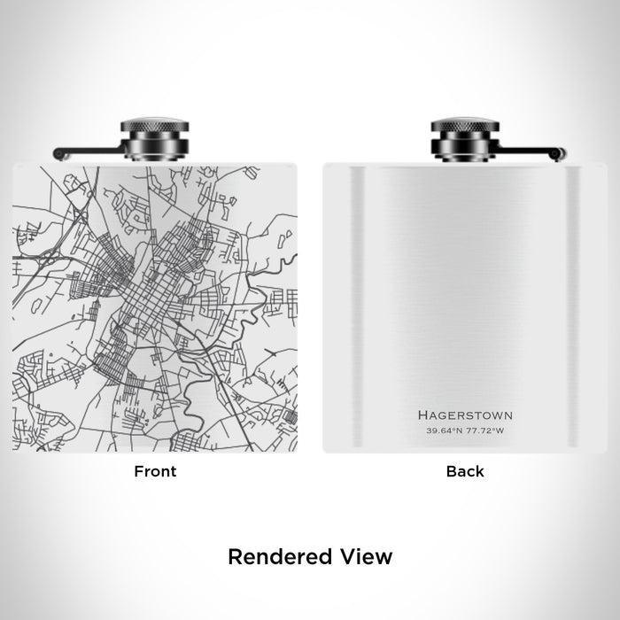 Rendered View of Hagerstown Maryland Map Engraving on 6oz Stainless Steel Flask in White