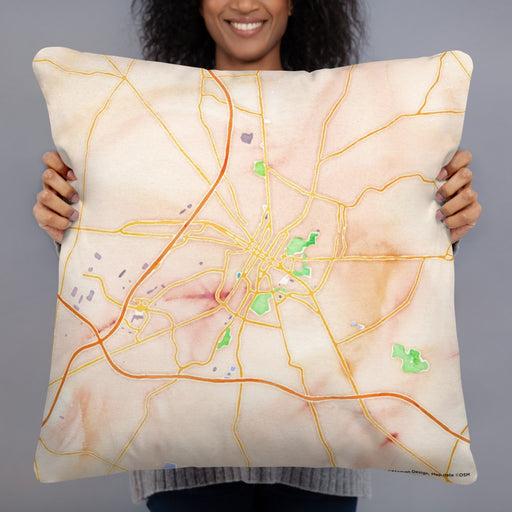 Person holding 22x22 Custom Hagerstown Maryland Map Throw Pillow in Watercolor