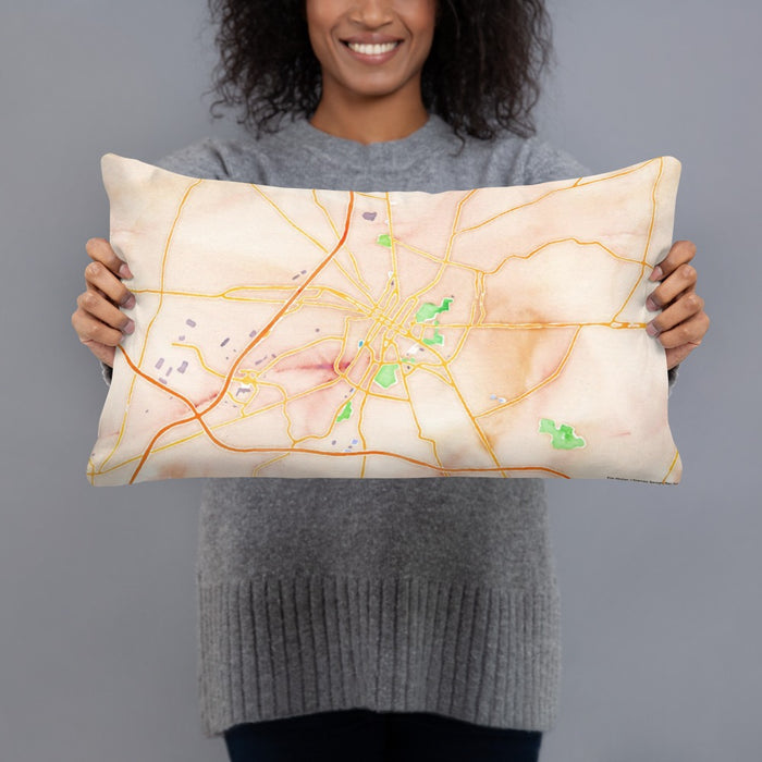 Person holding 20x12 Custom Hagerstown Maryland Map Throw Pillow in Watercolor