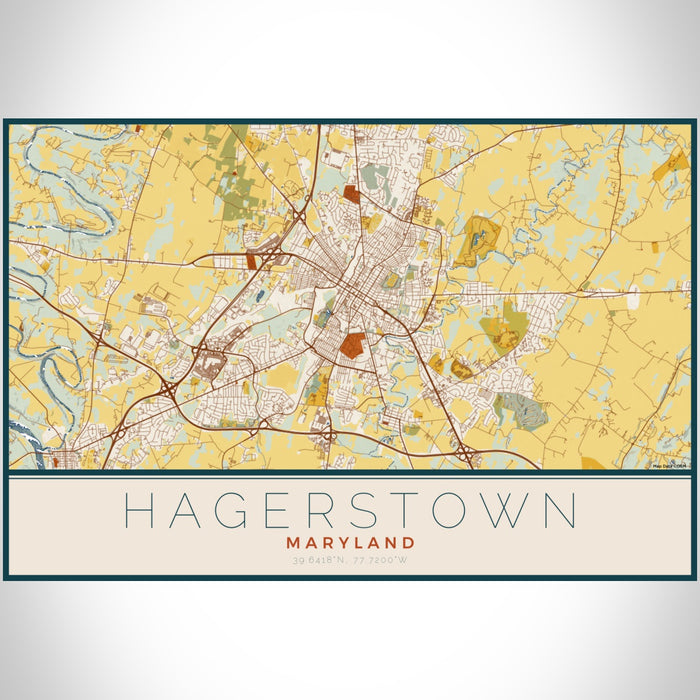 Hagerstown Maryland Map Print Landscape Orientation in Woodblock Style With Shaded Background