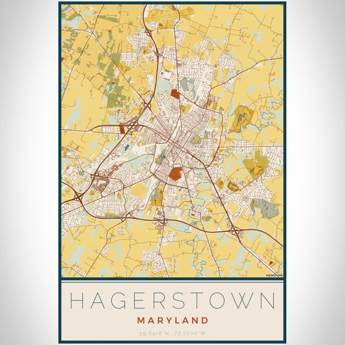 Hagerstown Maryland Map Print Portrait Orientation in Woodblock Style With Shaded Background