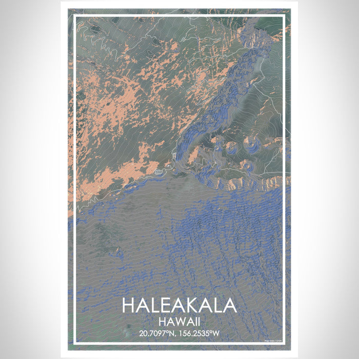 Haleakala Hawaii Map Print Portrait Orientation in Afternoon Style With Shaded Background