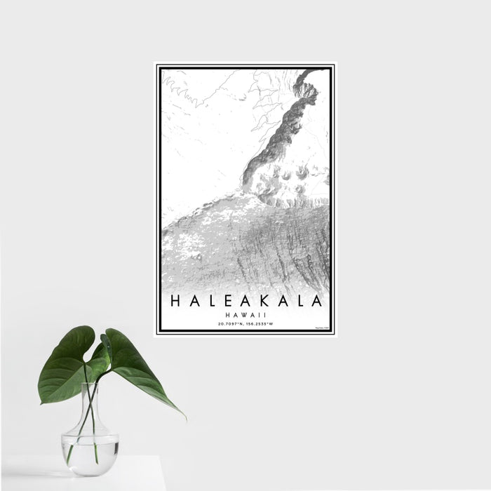 16x24 Haleakala Hawaii Map Print Portrait Orientation in Classic Style With Tropical Plant Leaves in Water