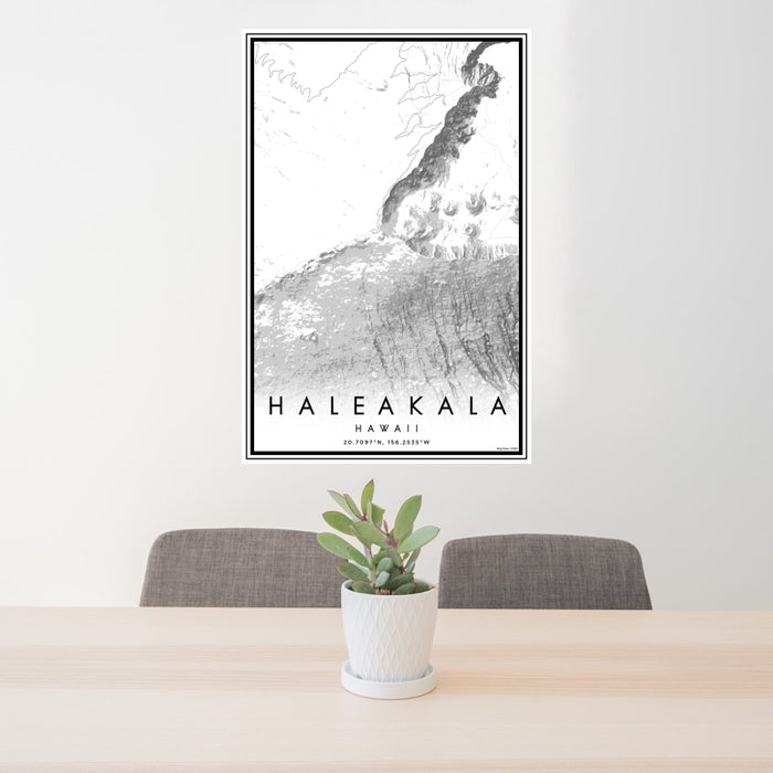 24x36 Haleakala Hawaii Map Print Portrait Orientation in Classic Style Behind 2 Chairs Table and Potted Plant