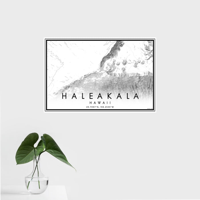 16x24 Haleakala Hawaii Map Print Landscape Orientation in Classic Style With Tropical Plant Leaves in Water