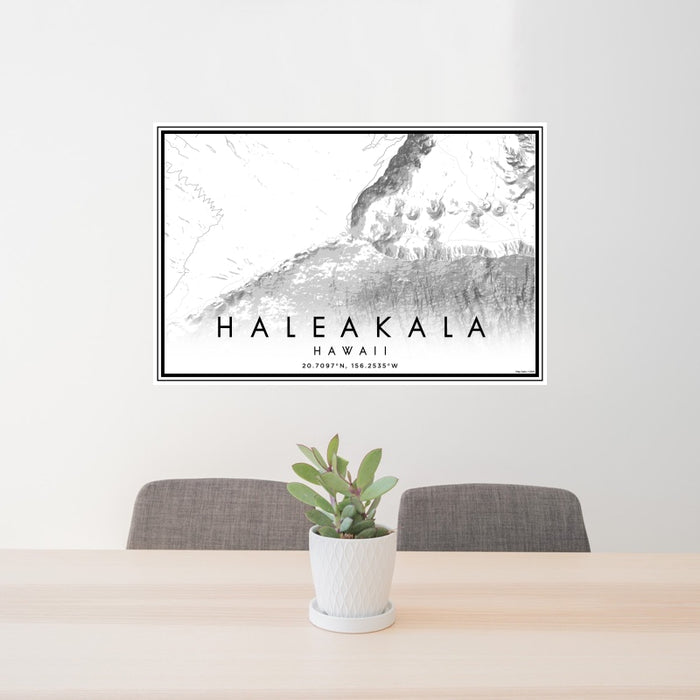 24x36 Haleakala Hawaii Map Print Landscape Orientation in Classic Style Behind 2 Chairs Table and Potted Plant