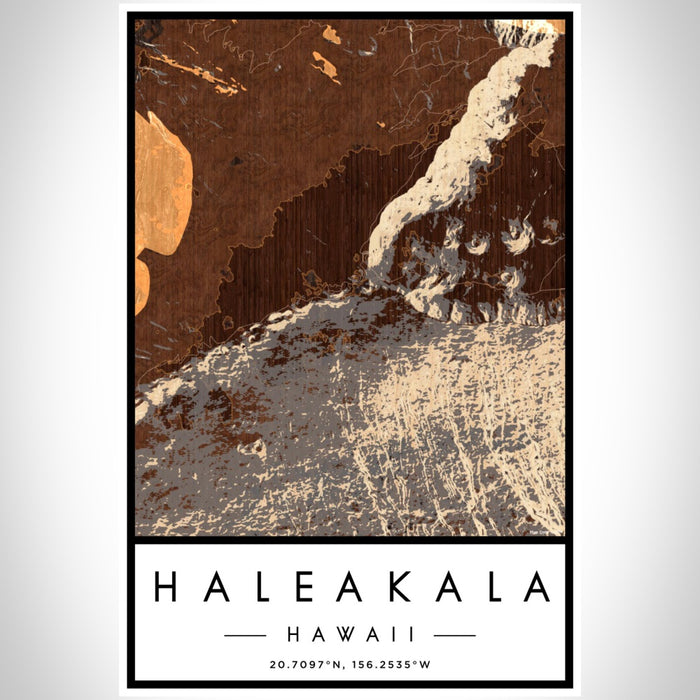 Haleakala Hawaii Map Print Portrait Orientation in Ember Style With Shaded Background