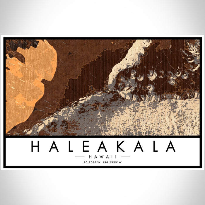 Haleakala Hawaii Map Print Landscape Orientation in Ember Style With Shaded Background