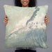 Person holding 22x22 Custom Haleakala Hawaii Map Throw Pillow in Woodblock