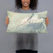 Person holding 20x12 Custom Haleakala Hawaii Map Throw Pillow in Woodblock