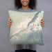 Person holding 18x18 Custom Haleakala Hawaii Map Throw Pillow in Woodblock