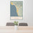 24x36 Half Moon Bay California Map Print Portrait Orientation in Woodblock Style Behind 2 Chairs Table and Potted Plant
