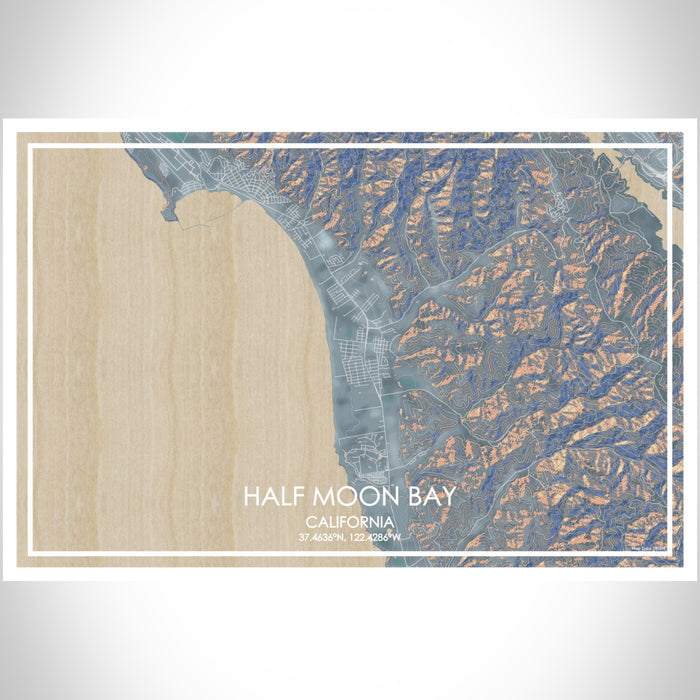 Half Moon Bay California Map Print Landscape Orientation in Afternoon Style With Shaded Background