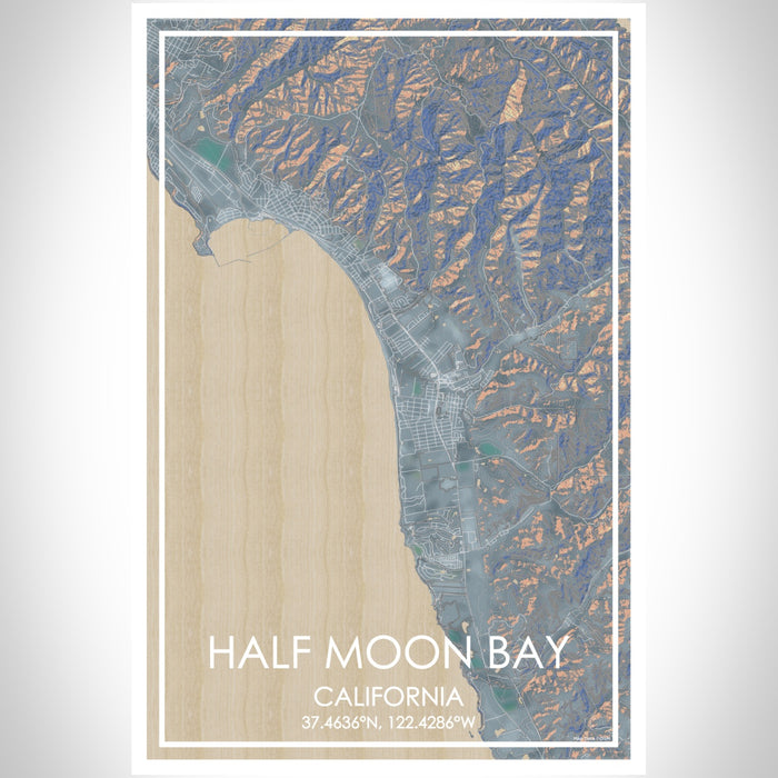 Half Moon Bay California Map Print Portrait Orientation in Afternoon Style With Shaded Background