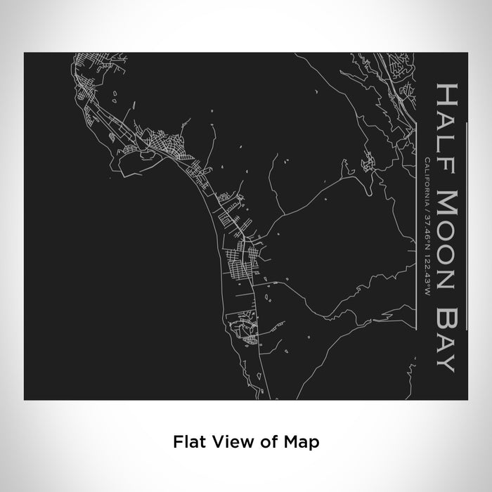 Rendered View of Half Moon Bay California Map Engraving on 20oz Stainless Steel Insulated Bottle with Bamboo Top in Black