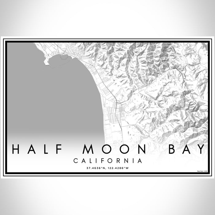 Half Moon Bay California Map Print Landscape Orientation in Classic Style With Shaded Background