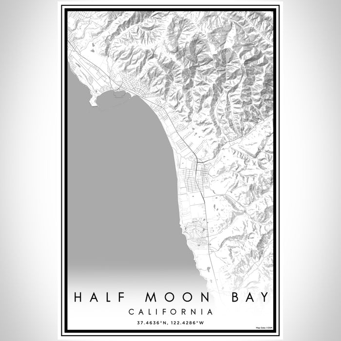 Half Moon Bay California Map Print Portrait Orientation in Classic Style With Shaded Background