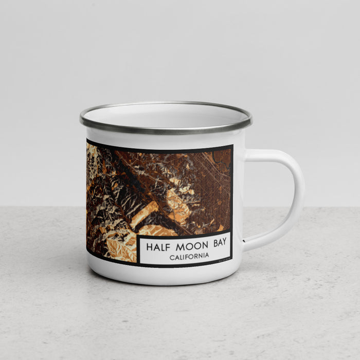 Right View Custom Half Moon Bay California Map Enamel Mug in Ember