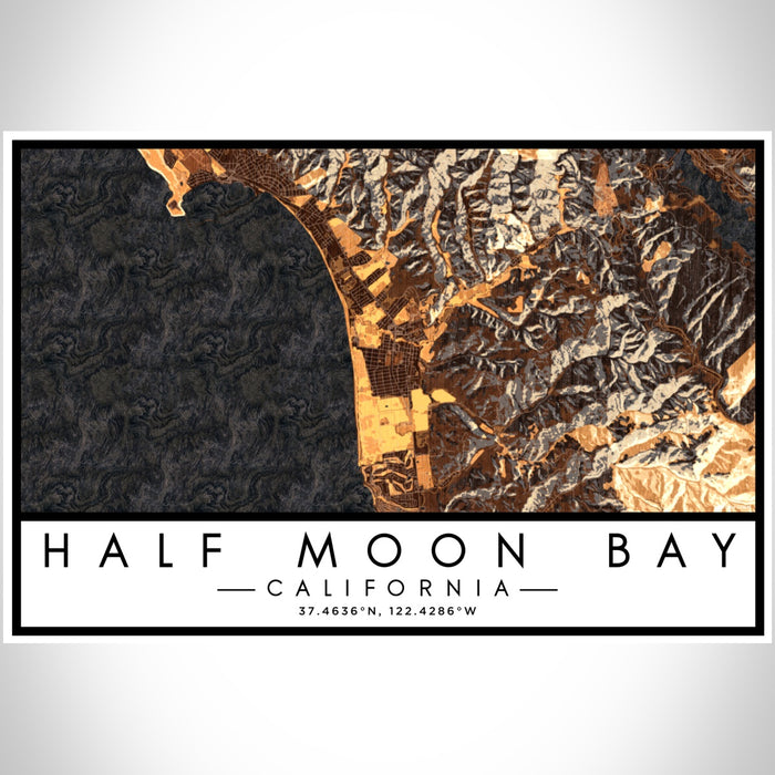 Half Moon Bay California Map Print Landscape Orientation in Ember Style With Shaded Background