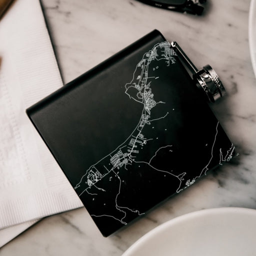 Half Moon Bay California Custom Engraved City Map Inscription Coordinates on 6oz Stainless Steel Flask in Black