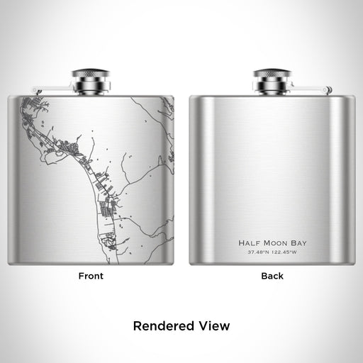 Rendered View of Half Moon Bay California Map Engraving on 6oz Stainless Steel Flask