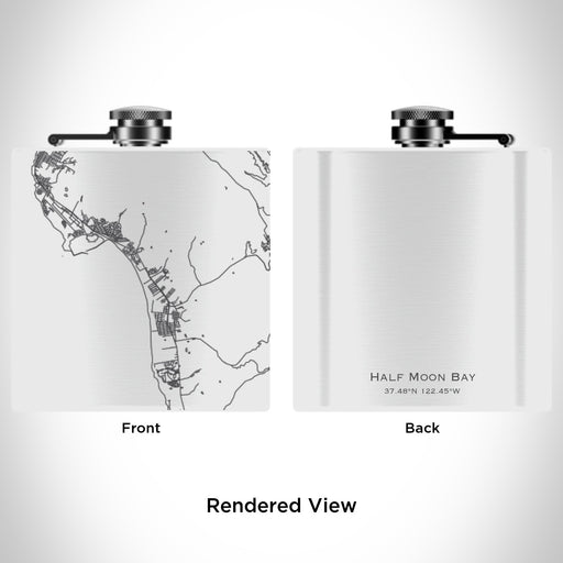 Rendered View of Half Moon Bay California Map Engraving on 6oz Stainless Steel Flask in White