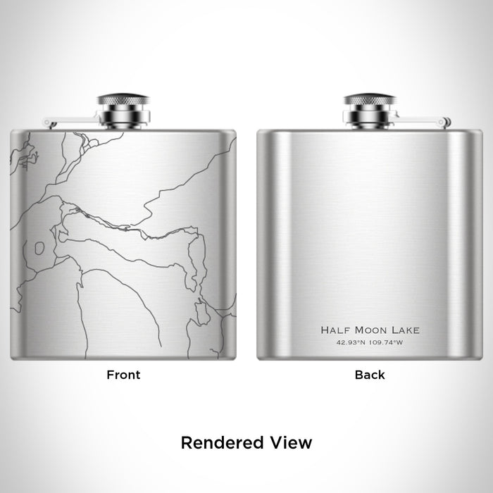 Rendered View of Half Moon Lake Wyoming Map Engraving on 6oz Stainless Steel Flask