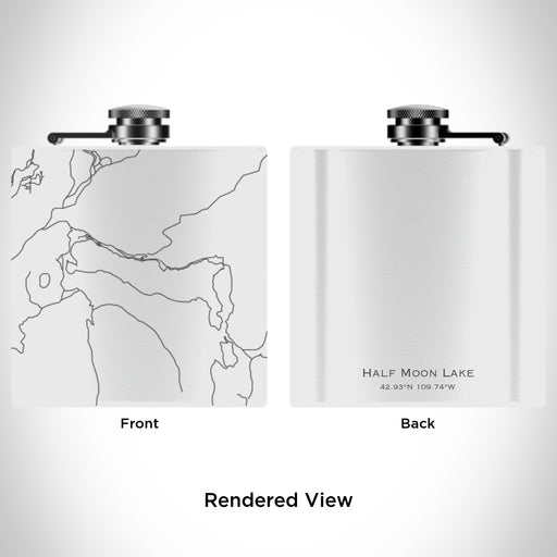 Rendered View of Half Moon Lake Wyoming Map Engraving on 6oz Stainless Steel Flask in White