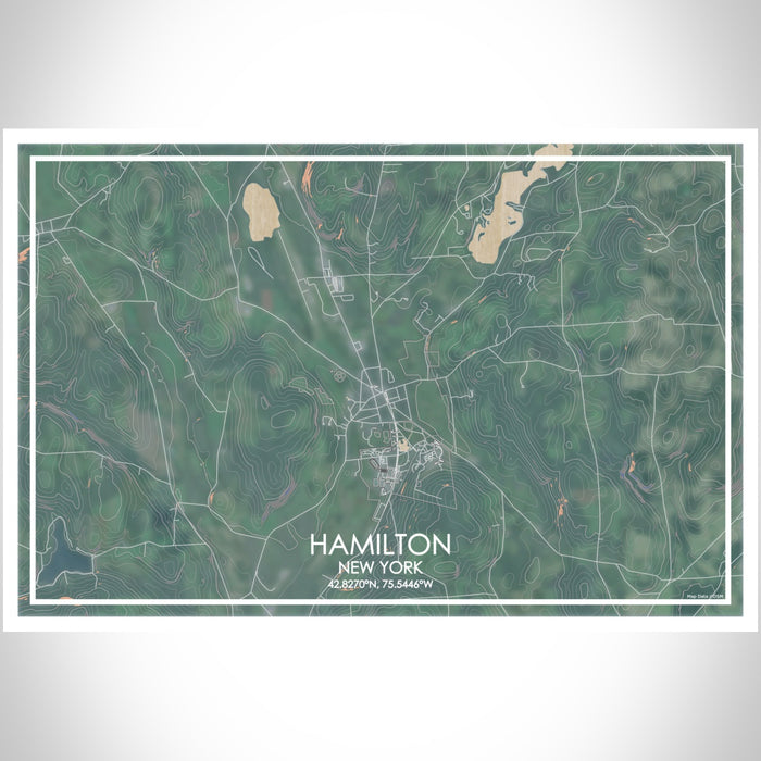 Hamilton New York Map Print Landscape Orientation in Afternoon Style With Shaded Background