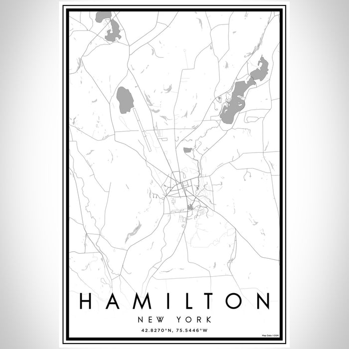 Hamilton New York Map Print Portrait Orientation in Classic Style With Shaded Background