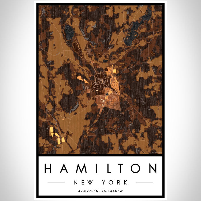 Hamilton New York Map Print Portrait Orientation in Ember Style With Shaded Background