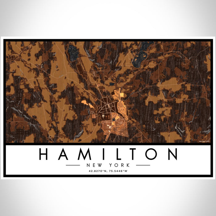 Hamilton New York Map Print Landscape Orientation in Ember Style With Shaded Background