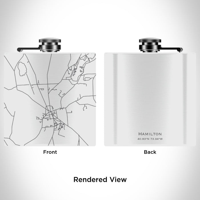 Rendered View of Hamilton New York Map Engraving on 6oz Stainless Steel Flask in White