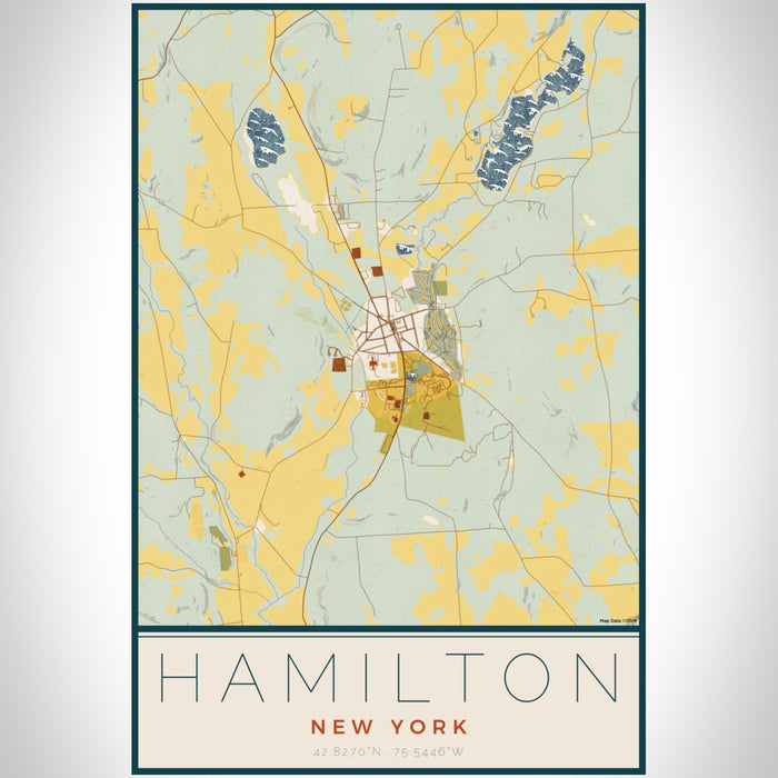Hamilton New York Map Print Portrait Orientation in Woodblock Style With Shaded Background