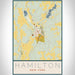 Hamilton New York Map Print Portrait Orientation in Woodblock Style With Shaded Background