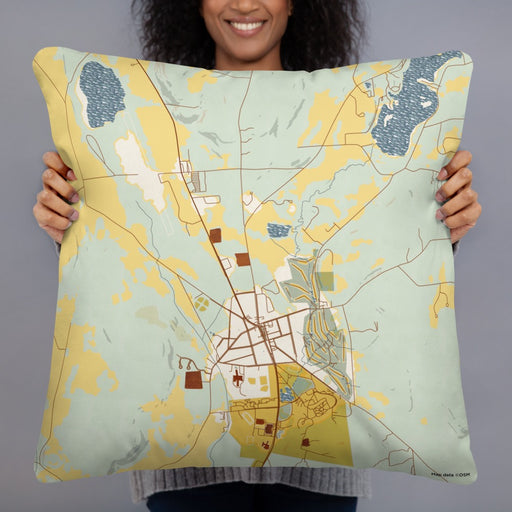 Person holding 22x22 Custom Hamilton New York Map Throw Pillow in Woodblock