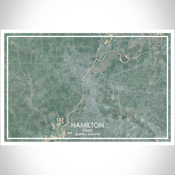 Hamilton Ohio Map Print Landscape Orientation in Afternoon Style With Shaded Background