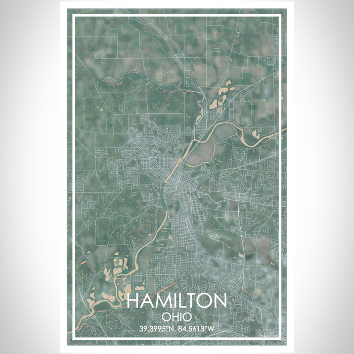 Hamilton Ohio Map Print Portrait Orientation in Afternoon Style With Shaded Background