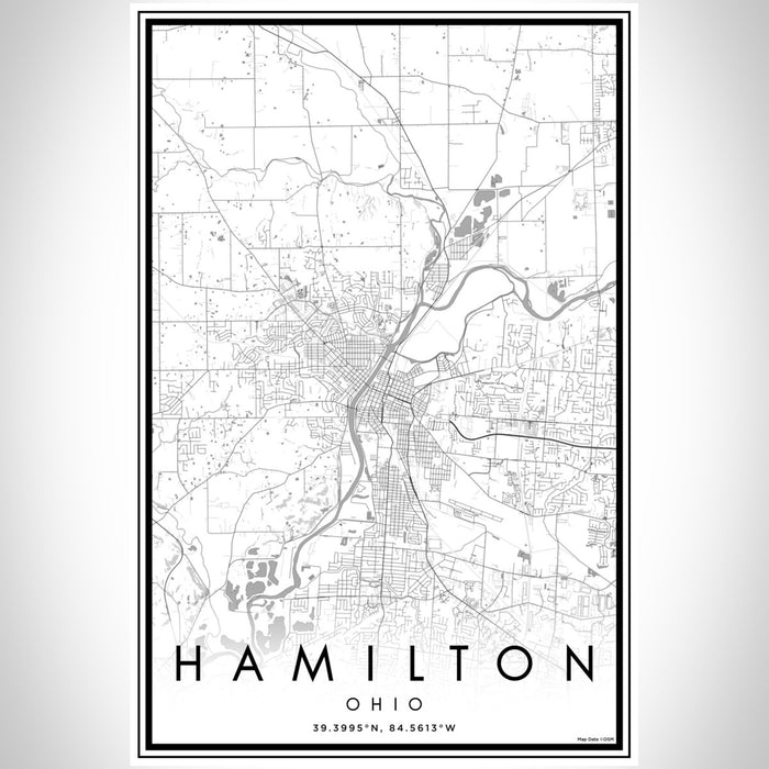 Hamilton Ohio Map Print Portrait Orientation in Classic Style With Shaded Background