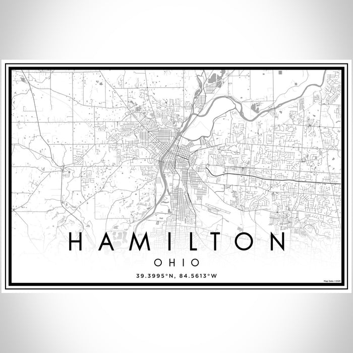 Hamilton Ohio Map Print Landscape Orientation in Classic Style With Shaded Background