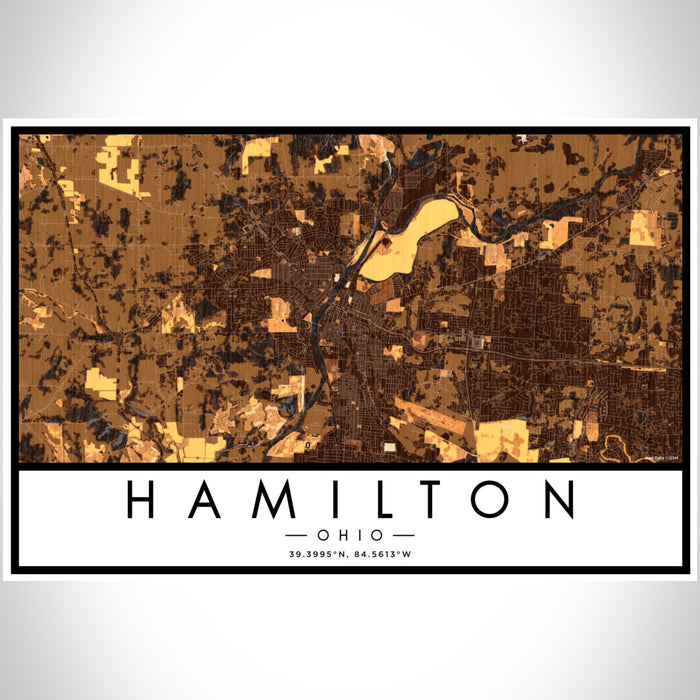 Hamilton Ohio Map Print Landscape Orientation in Ember Style With Shaded Background