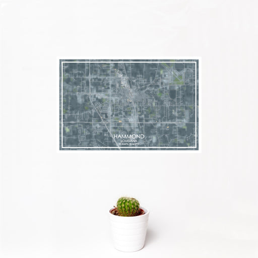 12x18 Hammond Louisiana Map Print Landscape Orientation in Afternoon Style With Small Cactus Plant in White Planter