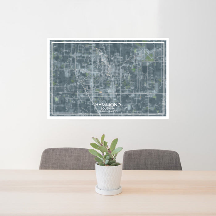 24x36 Hammond Louisiana Map Print Lanscape Orientation in Afternoon Style Behind 2 Chairs Table and Potted Plant