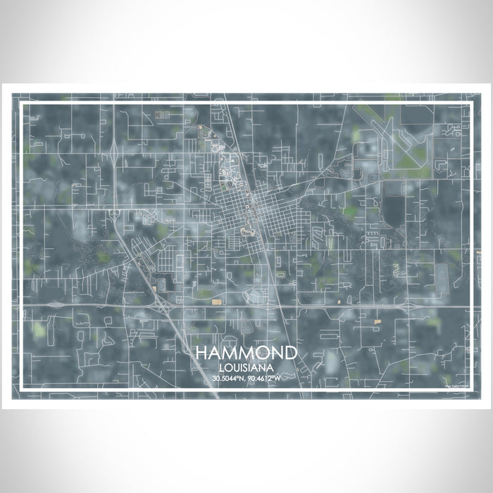 Hammond Louisiana Map Print Landscape Orientation in Afternoon Style With Shaded Background